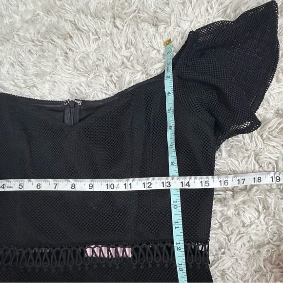 HELLO MOLLY Black Mesh Sweetheart Neckline Ruffle Hem Off Shoulder Mini Dress - Picture 14 of 15